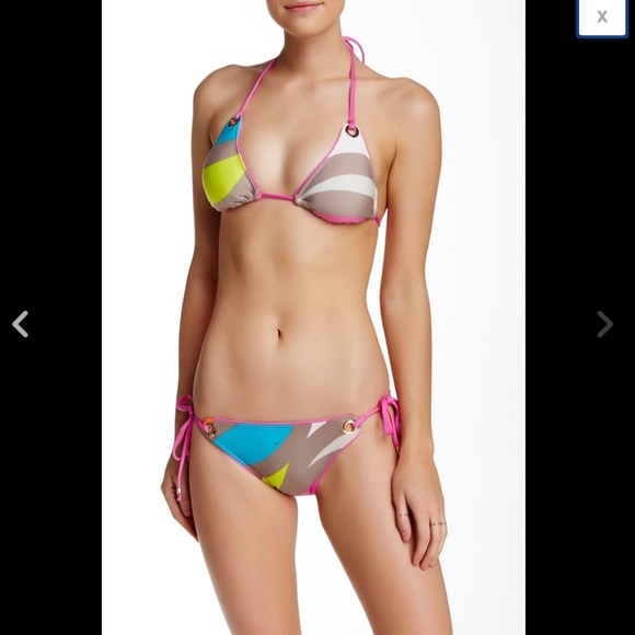 NWT 2PC‎ Trina Turk Pop Wave Triangle Top +Tie Side Bikini Bottom [SZ 12 ] Retro - Picture 5 of 12